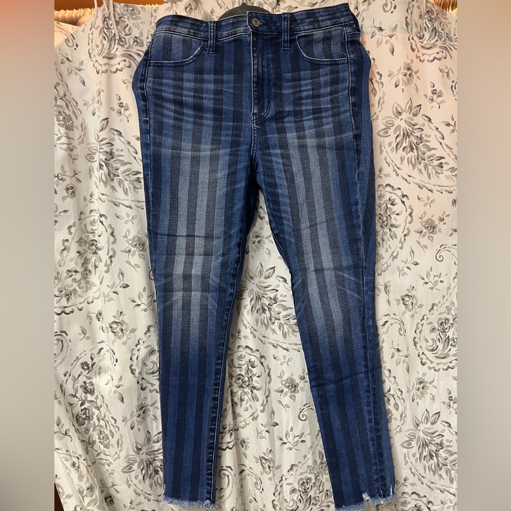American Eagle Outfitters Blue Striped Skinny Jeans